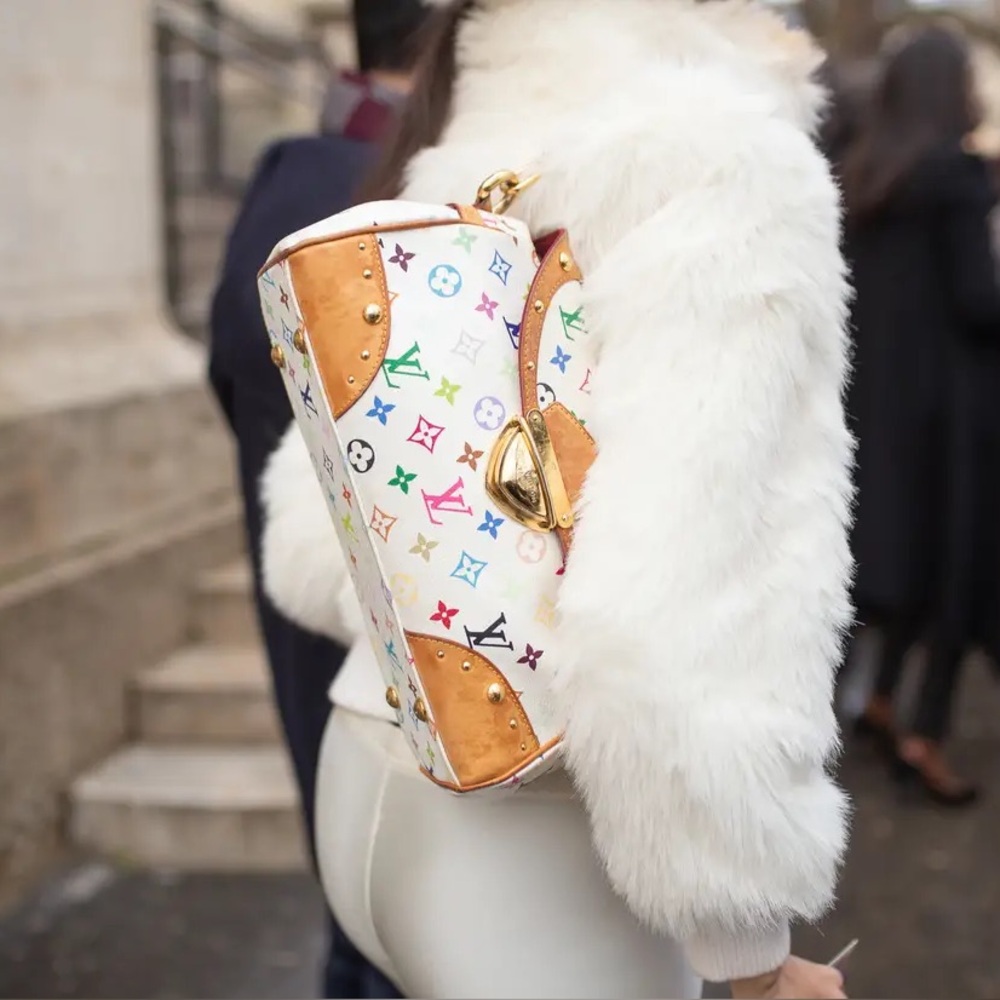 Rare! Louis Vuitton LV X Takashi BEVERLY White Multicolor Monogram Bag Blanco MM - Picture 7 of 16
